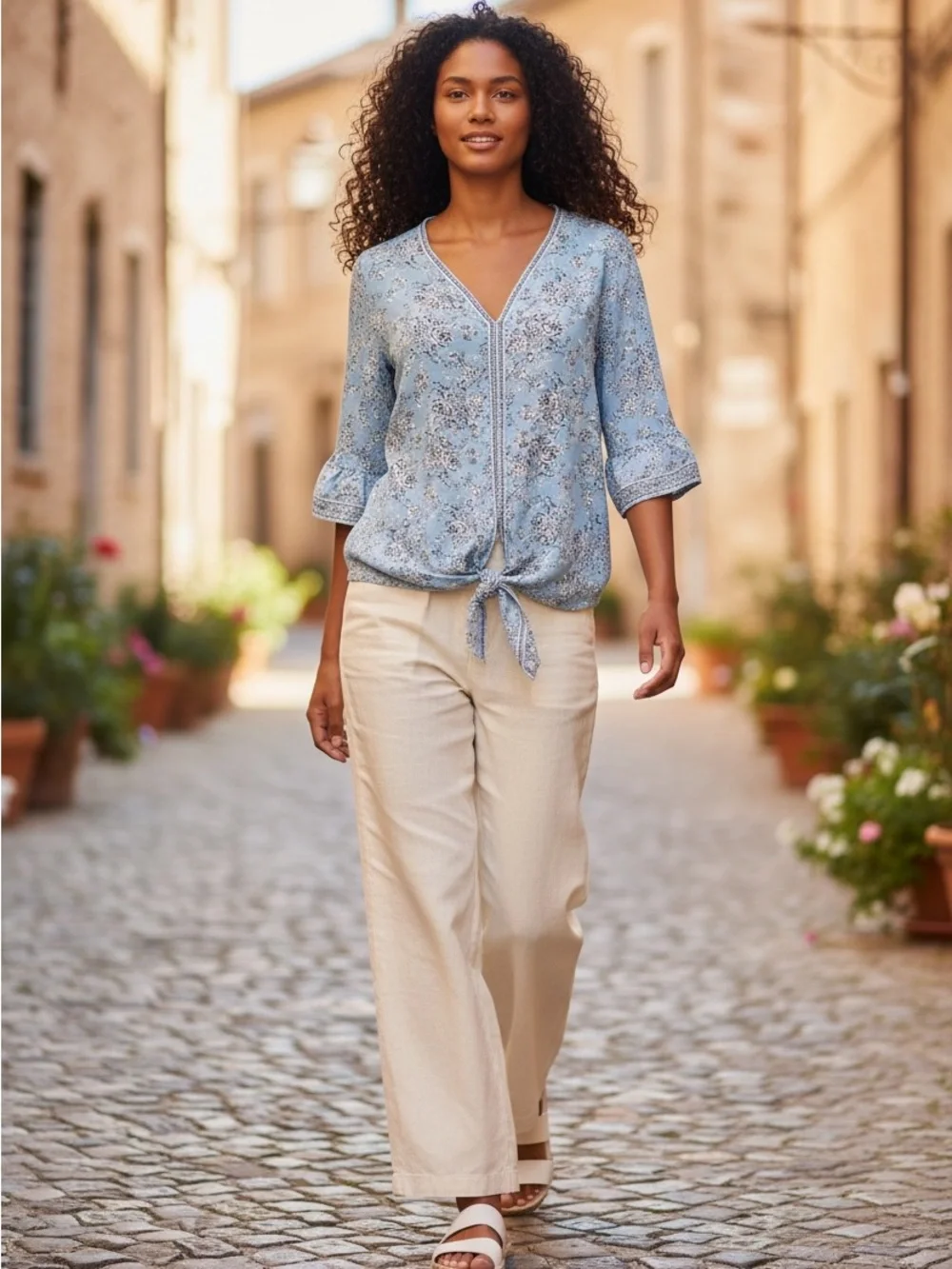 Cottagecore Floral Tie-Front Blouse - Picture 1 of 6
